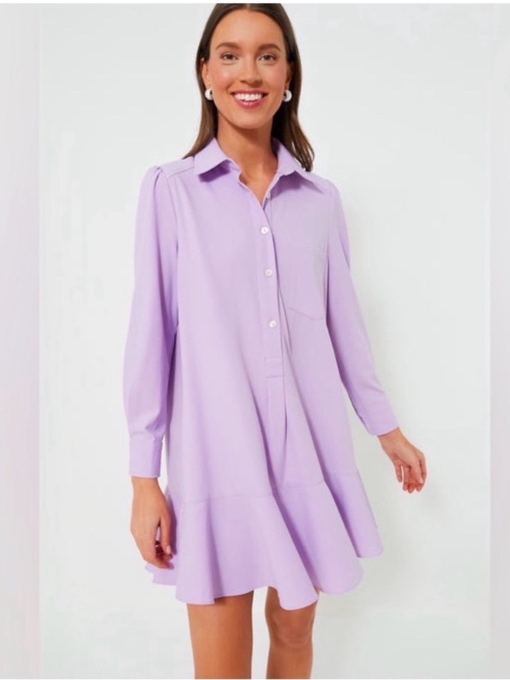 Tuckernuck Lilac Long-Sleeve Ruffle Hem Dress Callahan Small Crepe Pocket Purple